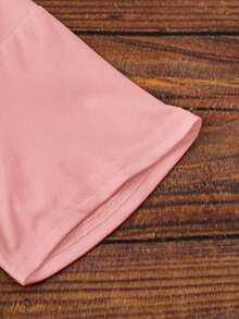 Camiseta de punto ajustada de manga corta informal para mujer - Rosa - Ver 3