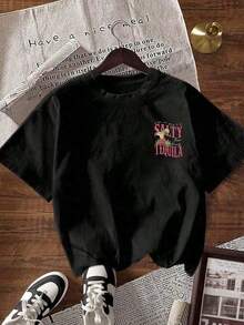 Short-Sleeve Graphic T-Shirts [Graphic T-Shirt] Cotton Break The System Summer Casual Slogan Print Crew Neck Short Sleeve Loose Fit T-Shirt, Sizes S-7XL For All Body Types, Spring Tops, Summer Shirts, Autumn Short Sleeve T-Shirts 100% Cotton - 黑色 - 查看 3