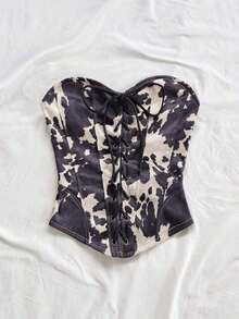 Top corto de suede sexy con lazo, remaches y diseño deconstructivo, adecuado para vacaciones, citas, té de la tarde, vacaciones, festivales de música, estilo bohemio, cruceros, playa, verano - Multicolor - Ver 5