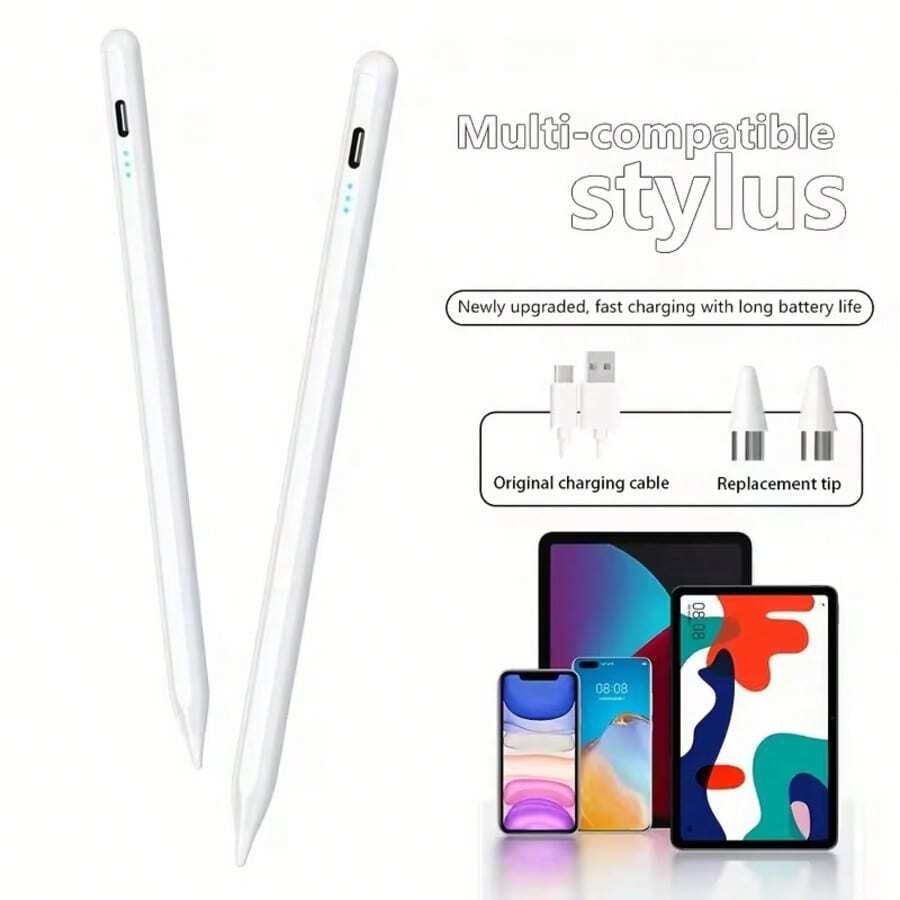适用于平板电脑的全新通用触控笔，兼容 iPad、Apple Pencil 和华为 S、Am、Sun、G 系列手机，以及 Galaxy Tab A9、A9+、S9FE、S9+、S8+、S7+、S7FE、S6lite、A7、A8、A7lite 等设备。此外，它还是一款可充电倾斜触控笔，电池容量为 90mAh，支持小米和安卓设备。