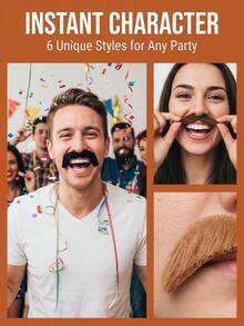 6pcs Self-Adhesive Realistic Fake Mustache Party Decoration Accessories, Natural Wear Effect, Suitable For Adults Men And Women, Applicable For Halloween, Party, Masquerade, Christmas, Thanksgiving - Multicolor - View 4