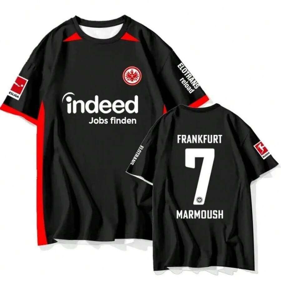 Camiseta de cuello redondo transpirable informal con estampado de Frankfurt 3D del equipo de fútbol de moda de verano para hombre, top de calle para deportes al aire libre - DTKG23N87DTS - Ver 1