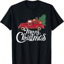 Christmas Tree Truck Design T-Shirt 220G Classic Cotton T-Shirt, 220g, Simply Perfect. Suitable For All People, Whether Women Or Men. Durable, High-Quality Fabric Suitable For All Sewing Needs, Soft To The Touch But Designed To Last. Breathable Tops. Autumn Outfits For Women. Vacation Outfits For Women. Halloween Costume For Women. - 黑色 - 查看 1