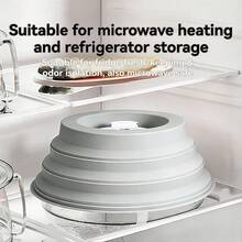 Magnetic Foldable Microwave Anti-Splash Cover, Silicone High-Temperature Resistant Household Food Heating Fresh-Keeping Dust-Proof Cover - Caramel Color - View 6