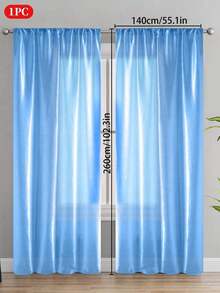 1pc Solid Color Semi-Blackout Curtain, Rod Pocket Design Room Divider Curtain, Suitable For Living Room, Bedroom, Wedding, Party Backdrop Decoration, 70gsm - Multicolor - View 54