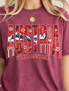 World Cup 2026 Country Teams Shirts, National Football Nations Shirts Austria Camiseta informal de moda con estampado creativo para mujer, de manga corta y cuello redondo, para primavera y verano T-Shirt Women Festive Celebration Shirt Party Wear Top - Multicolor - Ver 1