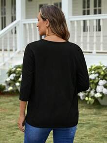 Chaqueta ligera de mujer de unicolor con abertura frontal y manga 3/4 casual - Negro - Ver 2