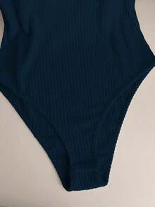Body elegante y casual para mujer, body de manga corta y cuello redondo para uso diario - Azul marino - Ver 6