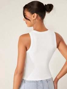 Camiseta de tirantes casual y versátil con cuello redondo y rayas para mujer - Blanco - Ver 2