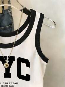 Top de tirantes con lentejuelas y aplicaciones de lentejuelas, estilo de ropa urbana, camisa corta de moda - Blanco 2 - Ver 4