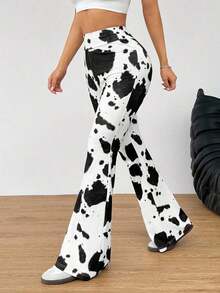 Pantalones de mujer negros tejidos ajustados y acampanados, de moda y versátiles - Blanco y Negro - Ver 6