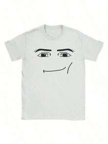 2026TC Anime Robot Robloxs Face T-Shirts Women Fun Tees Crew Neck Short Sleeve T Shirts Women Clothing Harajuku T Shirts Tee Summer Tops  Round Neck Short Sleeve Knit Polyester Tee, Fashionable ForDaily Wear- Loose 100% Cotton T-Shirt - White - View 2
