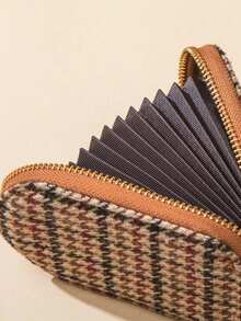 Tarjetero de mujer con diseño de pata de gallo, estuche para tarjetas con múltiples ranuras - Marrón - Ver 5