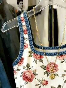 Camiseta de tirantes ajustada con estampado de denim regular, de gran para mujeres - Multicolor 2 - Ver 4
