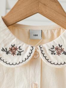 Camisa de algodón de manga larga con cuello y bordado floral para niñas, otoño - Albaricoque - Ver 3