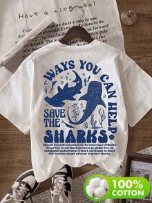1 Letters Figures Block Print Casual Party Sweet None Daily Night Out Holiday Wedding Office Home Verona Women's Casual Crew Neck Short Sleeve T-Shirt With Ocean Conservation Shark Print - 白色的 - 查看 1