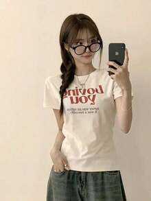 Women's Short-Sleeved T-Shirt, Round Neck, Loose Fit For Summer - 白色的 - 查看 7