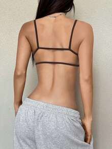 1 pieza Top bralette negro cómodo y sexy para mujer - Marrón - Ver 2