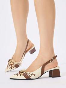 Sandalias de tacón alto con punta fina y cadena para mujer, adecuadas para primavera y verano, gruesas, elegantes para fiestas y ocasiones formales - Marrón - Ver 5