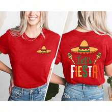Cinco De Mayo T Shirt for Women: Let's Fiesta Shirts Funny Mexican Party Tee Sombrero 5 De Mayo Graphic Tops, - Ideal para el Verano - Rojo - Ver 7