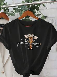 Camiseta unisex de manga corta, para mujerInformalCortoMangaRedondoCuelloCamiseta-JuguetónJirafa&CoronaGráficoImprimir,TranspirableVeranoTee,MáquinaLavableVersátilparaVacacionesDeportes&InformalVestimentaJirafaRegalos,VacacionesConjunto de ropaPediatríaEnfermeraCamisaSuaveTelaJugadores de fútbolhombre, , , Dazymujer,romwehombres, bohochic,maestrasregalos,camisetaparaconjuntos de mujercon curvasparamu,y2k, - Negro - Ver 1