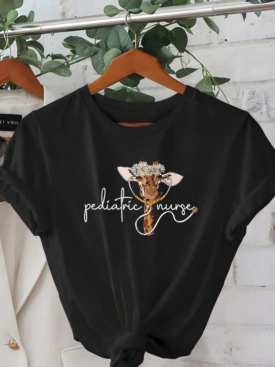 Camiseta unisex de manga corta, para mujerInformalCortoMangaRedondoCuelloCamiseta-JuguetónJirafa&CoronaGráficoImprimir,TranspirableVeranoTee,MáquinaLavableVersátilparaVacacionesDeportes&InformalVestimentaJirafaRegalos,VacacionesConjunto de ropaPediatríaEnfermeraCamisaSuaveTelaJugadores de fútbolhombre, , , Dazymujer,romwehombres, bohochic,maestrasregalos,camisetaparaconjuntos de mujercon curvasparamu,y2k, - Negro - Ver 1