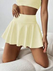 Pantalón falda de tenis de cintura alta blanco, pantalón corto/falda 2 en 1 antideslumbrante para golf/bádminton/fitness con bolsillos, falda pantalón deportiva de verano para yoga, correr al aire libre, nueva ropa de mujer en negro - Amarillo mantequilla - Ver 2