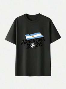 Camiseta De Verano Para Hombre, Copa Mundial De La World Cup 2026 Soccer Manga Corta, Algodón Puro, Cuello Redondo, Varios Tamaños Disponibles100% Cotton - Negro - Ver 2