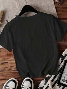 Camiseta de mujer con cuello redondo, estampado de notaciones musicales, arte de instrumentos y corazón, estilo vintage urbano, unisex, de algodón, manga corta, cuello redondo, blusas para mujer. blusas.blusas casuales para dama. - Negro - Ver 3