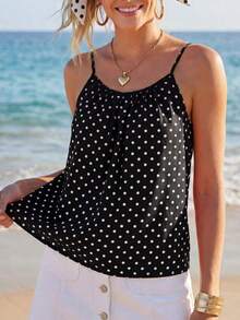 Camiseta de tirantes con pliegues con estampado de cebra para mujer - Negro 2 - Ver 5