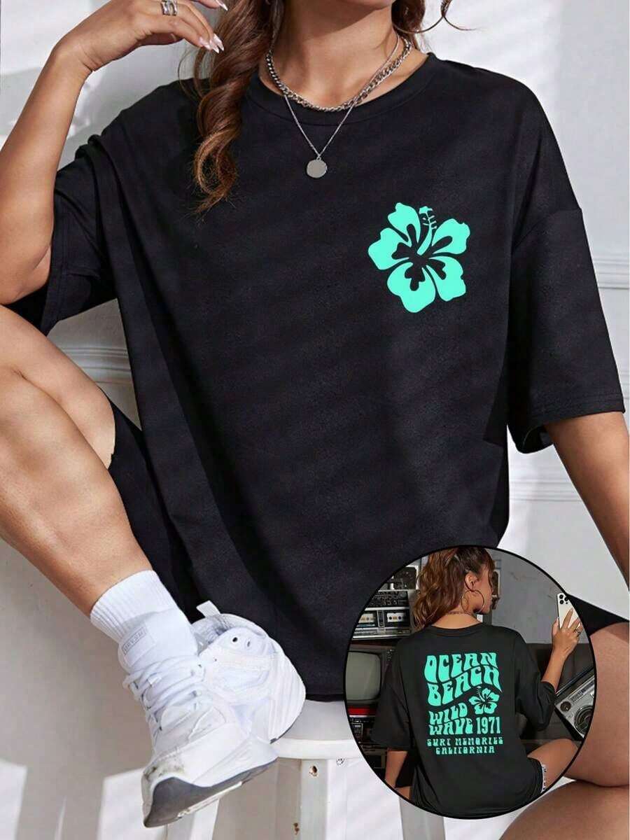 Women's Printed T-Shirt 2026, Plus Size Thick Cotton T-Shirt For Brides-To-Be, Suitable For Honeymoons, Weddings, And Everyday Wear, End Of Season, Last Stock Available. Gudi's Plus Size Short Sleeve T-Shirt Is A Customer Favorite. Plus Size Women's Short Sleeve Tops, Loose And Comfortable Clothing. Valentine's Day Outfits For Women, Spring And Summer Clothing For Women. - 黑色 - 查看 1