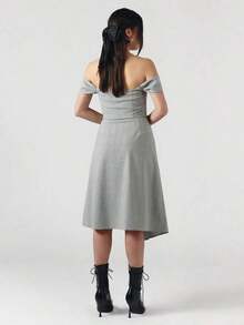 OverBlushhh Falda midi asimétrica con detalle de hebilla - Gris - Ver 5