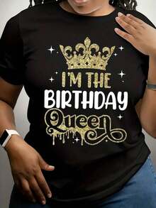 Women's Plus Size "I'M The Birthday Queen" Print Sweatshirt, Casual Loose Fit, Long Sleeve, Perfect For Everyday Wear In Autumn/Winter, Sports And Outdoor Activities - 0XL-5XL - 黑色 - 查看 6