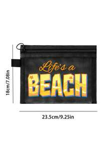 這款「Life's A Beach」印花網格化妝包可收納口紅與氣墊粉撲，海濱風透明大容量盥洗包，旅行化妝收納理想之選，夏威夷風網格化妝包，適合海邊度假、購物，亦適用於節日、健身、母親節、情人節、教師節、女性旅行、短途旅行及日常出行 - 彩色 - 查看 7