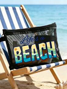 這款「Life's A Beach」印花網格化妝包可收納口紅與氣墊粉撲，海濱風透明大容量盥洗包，旅行化妝收納理想之選，夏威夷風網格化妝包，適合海邊度假、購物，亦適用於節日、健身、母親節、情人節、教師節、女性旅行、短途旅行及日常出行 - 彩色 - 查看 9