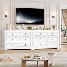 Commode à 6 tiroirs, 120 cm de large, commode aspect bois, buffet, commode - Blanc - Voir 6