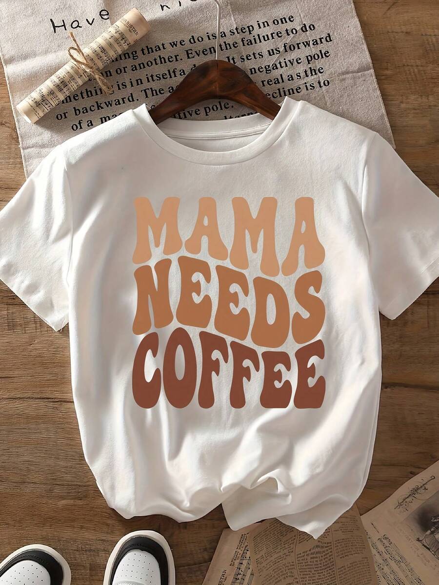 T-Shirt With Large Colorful Letter Print, Short Sleeves And Round Neck, Casual Top For Summer And Spring, Women's Clothing - 白色 - 查看 1