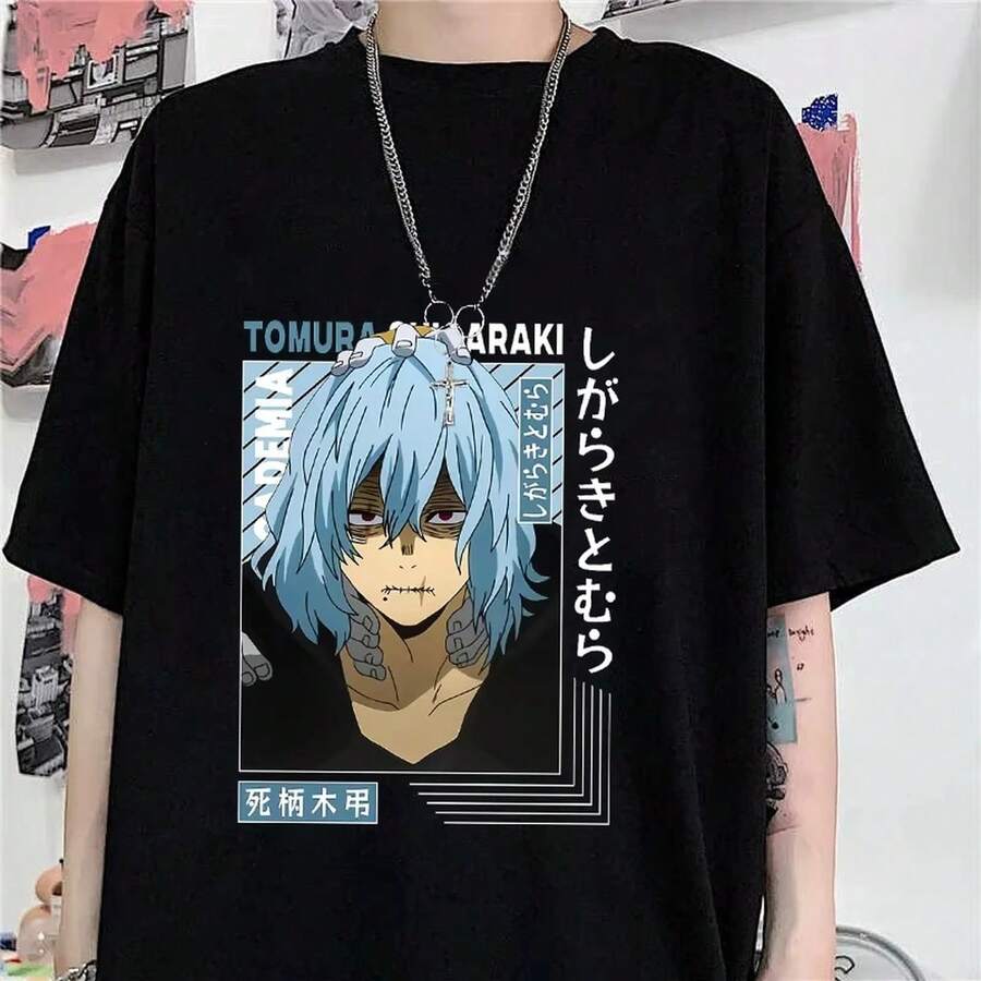 Unisex Short-Sleeved T-Shirt With A Graphic Print Of S1ALE's Todoroki Shoto Anime. This Casual, Loose-Fitting T-Shirt Is Made Of Thick 220g Cotton, Offering A Soft Texture And A Pleasant Feel. It's Comfortable And Gentle On The Skin. Its Classic And Simple Style Is Timeless, Making It Ideal For Everyday Wear, Sports Activities, Travel, Vacations, And Any Casual Occasion. - 黑色 - 查看 1