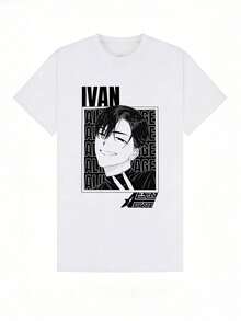 Women's Summer Clothes, Casual Soft Cotton T-Shirt With Round Neck, Cartoon Print With The Letter Ivan. - 白色 - View 4