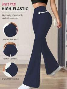 Pantalones acampanados de cintura alta de unicolor casual y deportivo para primavera - Azul marino - Ver 1