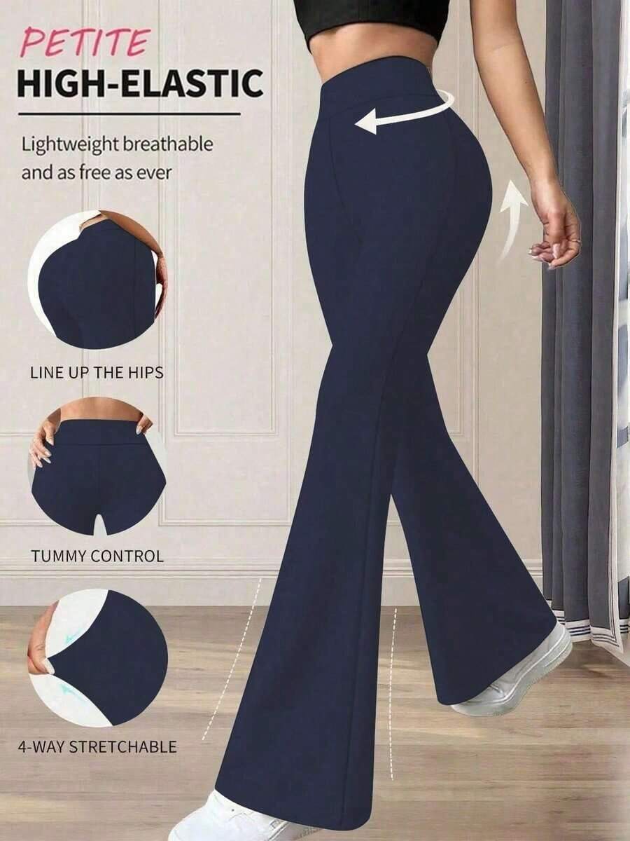 Pantalones acampanados de cintura alta de unicolor casual y deportivo para primavera - Azul marino - Ver 1