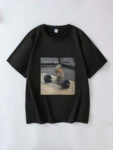 Women's Plus Size T-Shirt With A Fun Cat Print, Suitable For Everyday Wear, Outings, Vacations, Summer, Beach Parties, Music Festivals, Holidays And Other Casual Occasions In Black - 黑色 - 查看 3