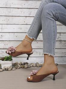 Giày sandal cao gót hở mũi bằng lưới thoáng khí màu cà phê mùa hè mới, sandal gót nhọn tối giản đa năng dành cho nữ. - màu nâu - Xem 4