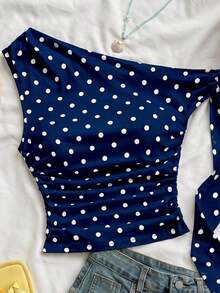 para mujeres que salen a la playa en verano, vacaciones, parte superior de mujer de color amarillo claro con hombros asimétricos, tirantes de lazo, fluida y ajustada, adecuada para fiestas, vacaciones, festivales de música, estilo bohemi - Azul marino - Ver 6