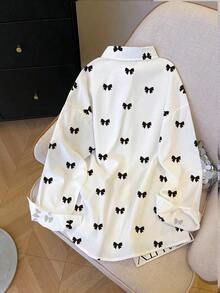 Camiseta holgada de manga larga de unicolor con un solo pecho para mujer - Blanco 2 - Ver 2