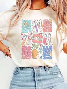 1 pieza de camisa de dentista con diseño floral boho, regalo para dentista, asistente dental, regalo para higienista dental. |     Regalo para Estudiantes de Odontología, Camiseta Clásica de Manga Corta de Algodón Grueso 100% Algodón, Talla Grande, con Estampado Gráfico, Camiseta Casual de Manga Corta para Mujer, 210g, 100% Algodón, los diseños están impresos. Unisexo. - blanco - Ver 1