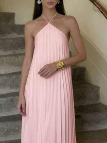 de línea A elegante, refinado, romántico, digno, minimalista para ir al trabajo, uso diario, Día de San Valentín, citas, fiestas, invitados de boda, vacaciones - Rosa Pálido - Ver 12