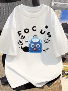 Men's Short Sleeve T-Shirt, Funny Cat Print, Loose Fit Summer Tee, Casual American High Street Style, New - 白色 - 查看 8