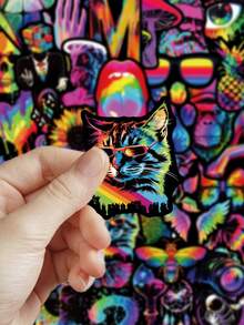 50pcs Rainbow Stickers For Phone Case, Scrapbook, Laptop, Tablet, Guitar, Skateboard, Water Bottle, DIY Decoration, Packaging Self-Adhesive Sealing Labels School Supplies - Rainbow - View 4