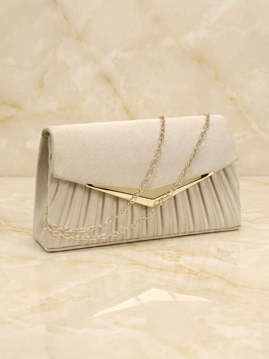 Apricot Envelope Design Party/Wedding Clutch Bag, Women's Chain Shoulder Handbag, Velvet Fashion Wallet - Apricot - View 1